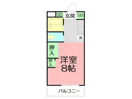 サウスヴァーレハイツ(ワンルーム/2階)の間取り写真