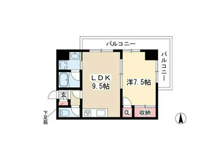 ゴールドハイツ渡辺(1LDK/8階)の間取り写真