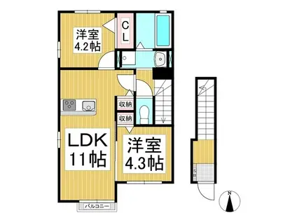 ハイムメゾン若穂B(2LDK/2階)の間取り写真