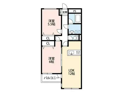 キヨクニアパートメントデザイン エルスール(2LDK/2階)の間取り写真