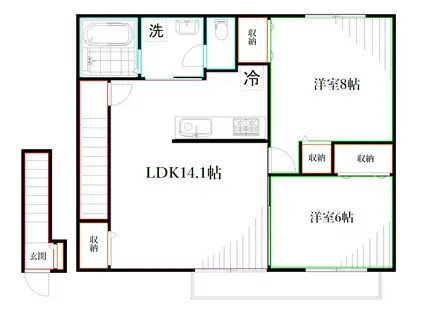ルーエ・ヴァルト(2LDK/2階)の間取り写真