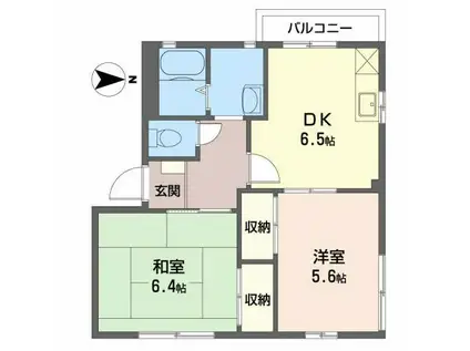 ライトワンA(2DK/2階)の間取り写真