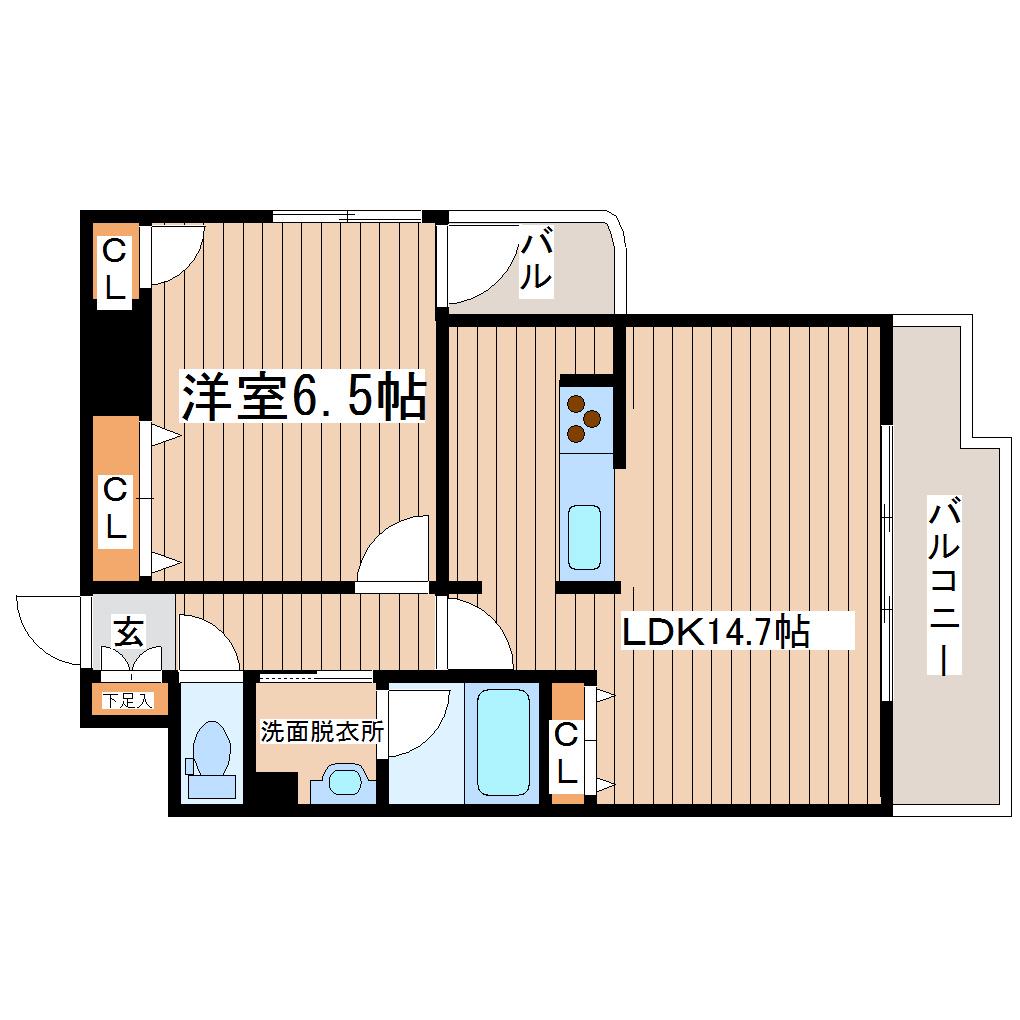 プライムアーバン仙台五橋(1LDK/3階)の間取り写真