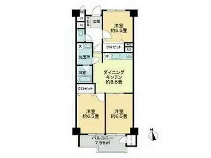 自由が丘パインクレスト(3DK/3階)の間取り写真