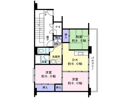 ビレッジハウスほばら2号棟(3DK/5階)の間取り写真