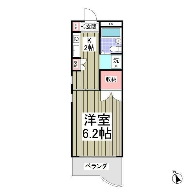 パールハイツ東八幡(1K/4階)の間取り写真