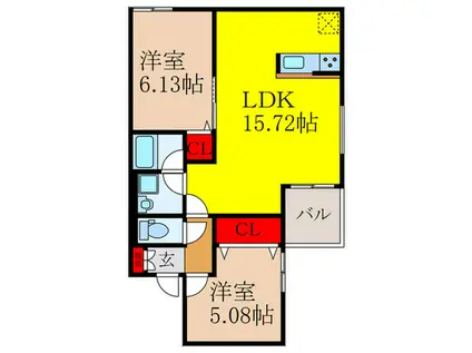 シェモア池田市豊島北(2LDK/1階)の間取り写真