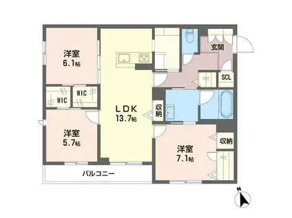 プレミール木更津(3LDK/3階)の間取り写真