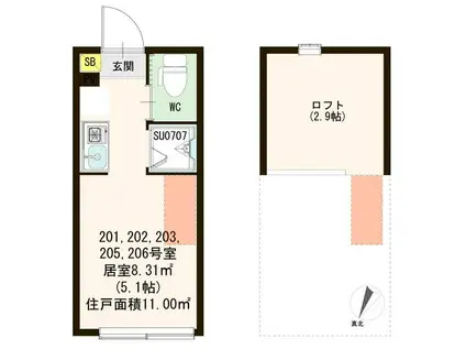 CLAY西荻(ワンルーム/2階)の間取り写真