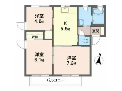 アーバンストリートE(3K/2階)の間取り写真