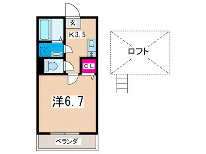NELLA FORESTA MIHARU(1K/2階)の間取り写真
