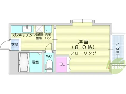 オークヒルズⅠ(1K/1階)の間取り写真