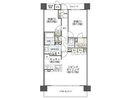 ジオ天六ツインタワーズ(2LDK/21階)の間取り写真