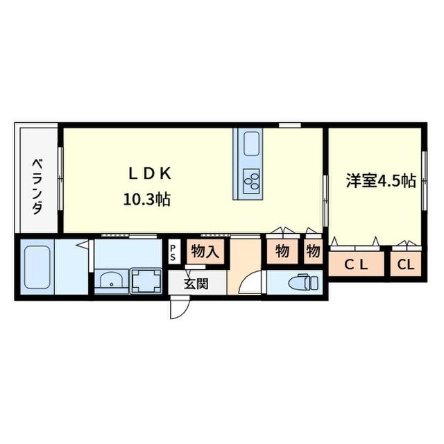 URBAN RISM COURT 西宮北口(1LDK/1階)の間取り写真