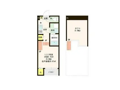 ミアンジェドゥエ(1K/1階)の間取り写真