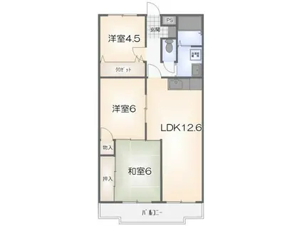 東洋ハイツ パートII(3LDK/1階)の間取り写真