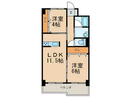 童子丸第10晴和ビル(2LDK/2階)の間取り写真