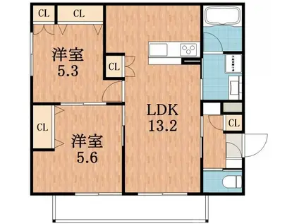 メゾン・ド・ヒロII(2LDK/3階)の間取り写真