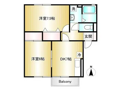 ツインコーポB棟(2DK/2階)の間取り写真