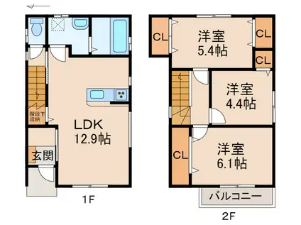 シアラ毛見IV B棟(3LDK/1階)の間取り写真