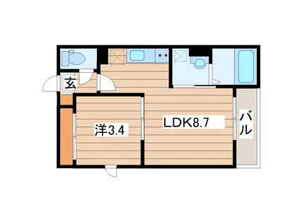 平成1丁目アパート(1LDK/2階)の間取り写真