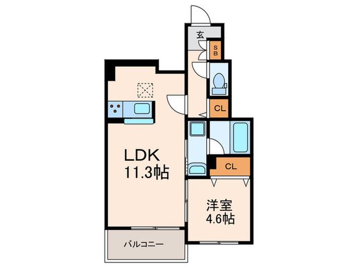 グレーヌ東寺(1LDK/1階)の間取り写真