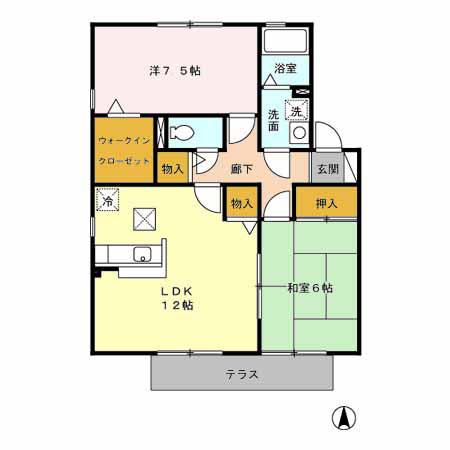 メルベーユ・ドミールB棟(2LDK/1階)の間取り写真