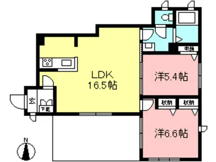 浜田山ヴィラ(2LDK/1階)の間取り写真