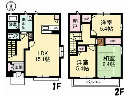 グランドール II B(3LDK/1階)の間取り写真
