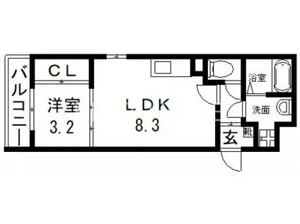 ラージヒル長瀬イースト(1LDK/2階)の間取り写真