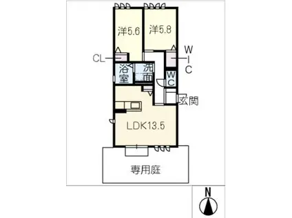 アストラルホワイト(2LDK/1階)の間取り写真