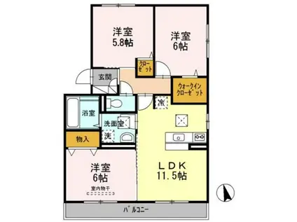 D-ROOM WOOD BELL(3LDK/1階)の間取り写真