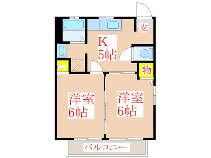 ガーデンプレイス広瀬E棟(2K/2階)の間取り写真