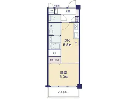 西船橋永谷マンション(1DK/3階)の間取り写真