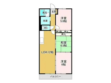 ハイツおひづか(3LDK/4階)の間取り写真