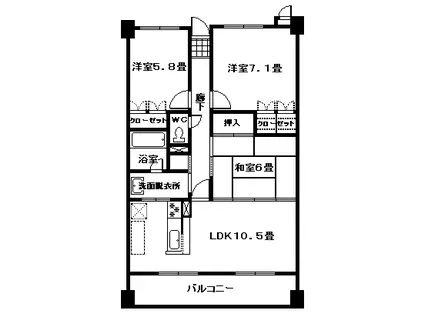サーパスシティ天保山二番館607号(3LDK/6階)の間取り写真