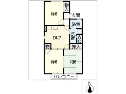 イーストアヴェニューD棟(3DK/2階)の間取り写真