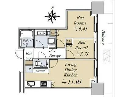 大崎ステーションレジデンス(2LDK/18階)の間取り写真