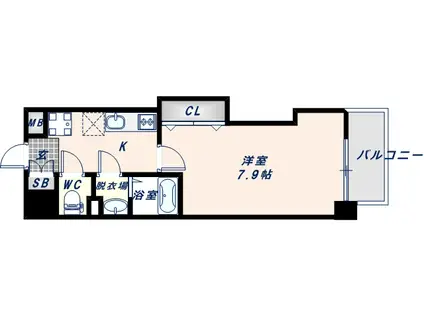 ラグゼ長田(1K/9階)の間取り写真