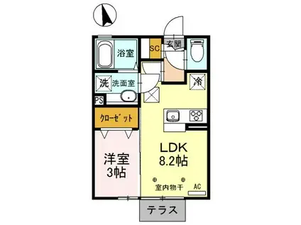 さくら B(1LDK/1階)の間取り写真