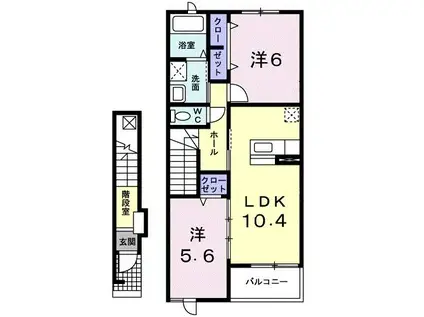 サニーフラットC(2LDK/2階)の間取り写真