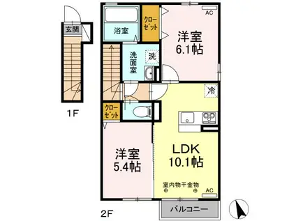 ソシア・セレヴィ(2LDK/2階)の間取り写真