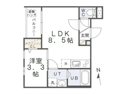 パルティーレ戸畑(1LDK/2階)の間取り写真