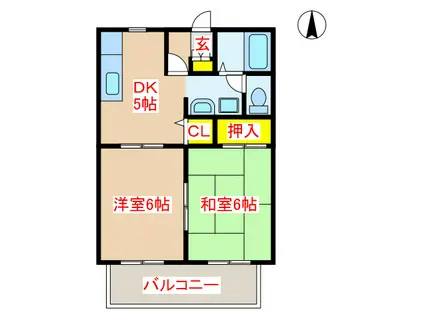 カーサエルドラド(2DK/1階)の間取り写真