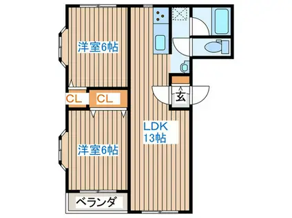 ベルドミールII(2LDK/1階)の間取り写真