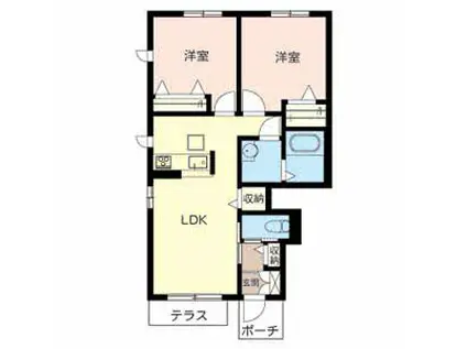 セントリビエ下滝野(2LDK/1階)の間取り写真