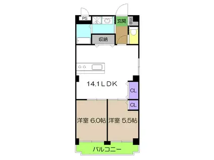 ローズビル上町(2LDK/5階)の間取り写真