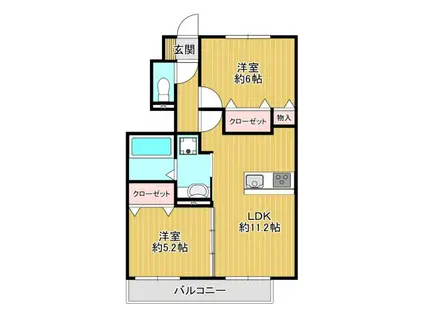 ボヌールメゾン(2LDK/1階)の間取り写真