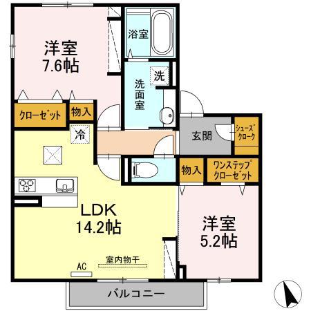 エクセル東合川Ⅲ(2LDK/2階)の間取り写真