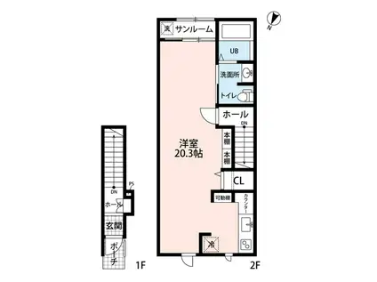 LA TERRE RICHE(ワンルーム/2階)の間取り写真